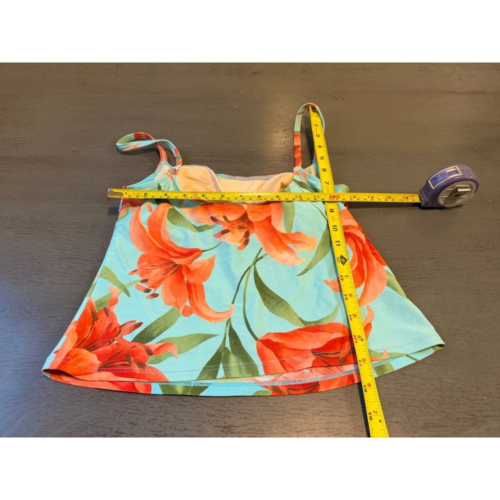 Sessa Floral Tankini Swim Top Turquoise Orange Lily Padded Shelf Bra Size 10